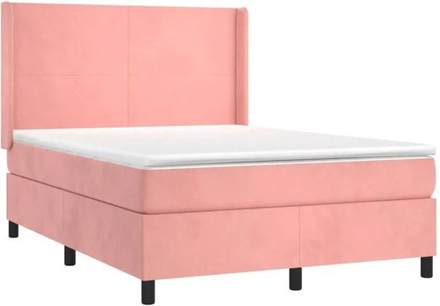 vidaXL Boxspringbett mit Matratze in Rosa, Samt, mit LED-Unterbettbeleuchtung und USB-Ladeport, Hybrid-Matratze mit Taschenfederkern, B/T: 140 x 200 cm - Bild 1