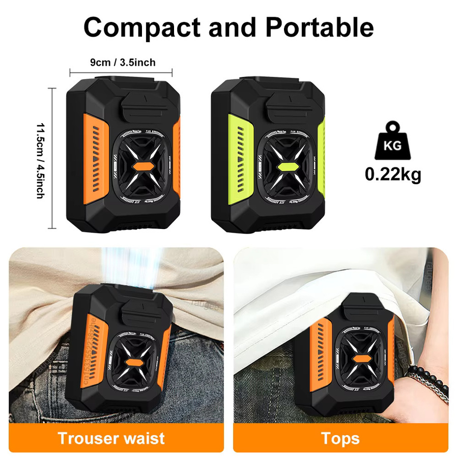 Tragbarer Mini-Hüftclip-Ventilator von ragee mit LED-Licht und Powerbank Funktion, USB-Akku-Luftkühler für Outdoor und Camping in Orange oder Schwarz - Bild 3