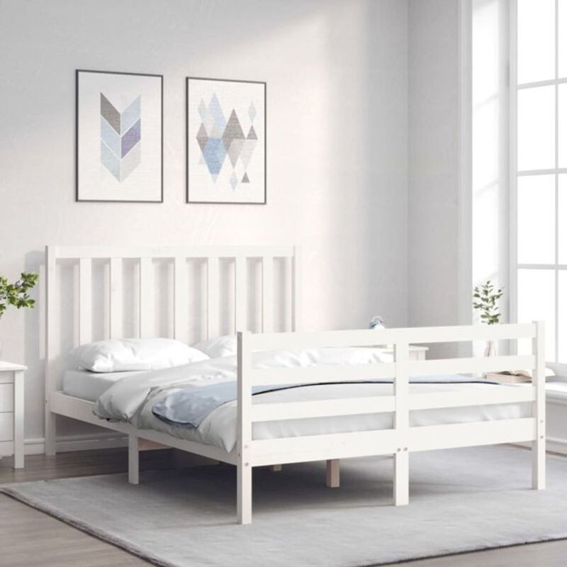 Massivholzbett Vidaxl aus Kiefernholz in Weiß, B/T/H: 140 x 200 cm - Bild 1