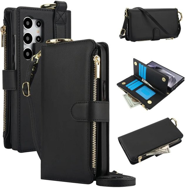 Crossbody-Geldbörse und Handyhülle für Samsung Galaxy S25 S24 S23 S22 S21 FE Note 20 Ultra A55 A54 A53 A52 A16 A15 A14 in Schwarz - Bild 1