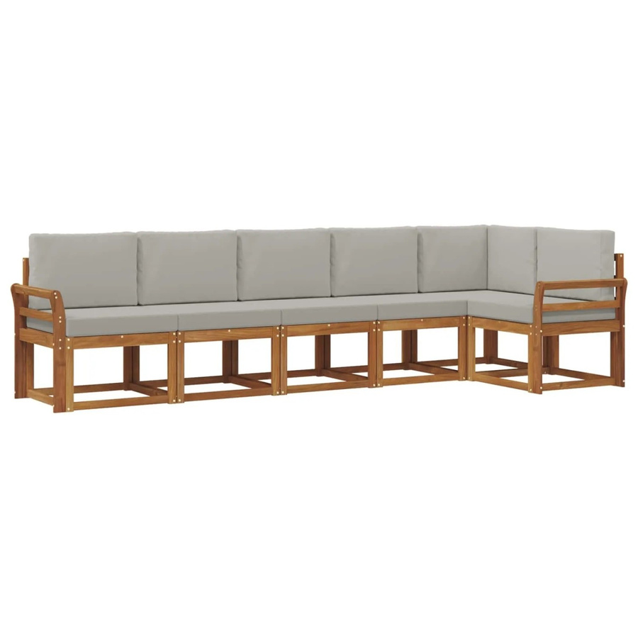 vidaXL Outdoor-Sofagarnitur L-Form aus massivem Akazienholz mit Kissen in Natur und Hellgrau - Bild 2