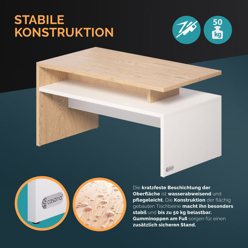 Couchtisch Sacramento CASARIA in Weiß/Eiche, B/T/H: 95 x 55 x 50 cm - Bild 5