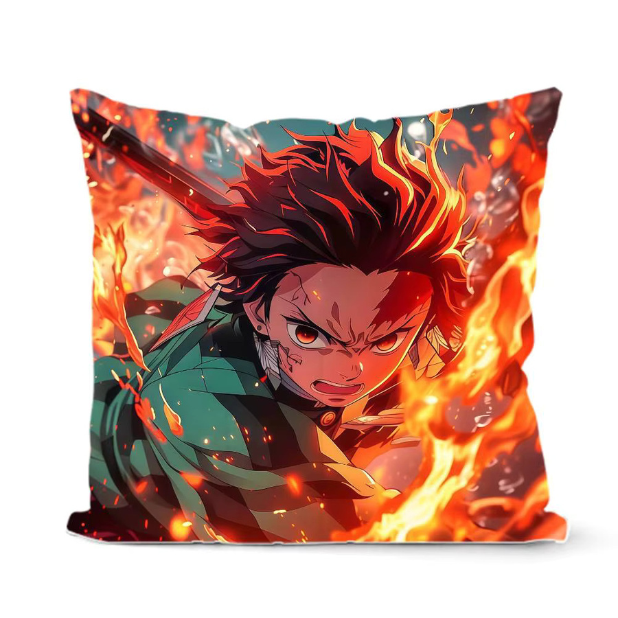 Bandai Demon Slayer Kamado Tanjiro Anime-Plüschkissenbezug aus weichem Kurzplüsch, quadratisch, Multicolour, Breite: 30 cm, Höhe: 30 cm - Bild 7