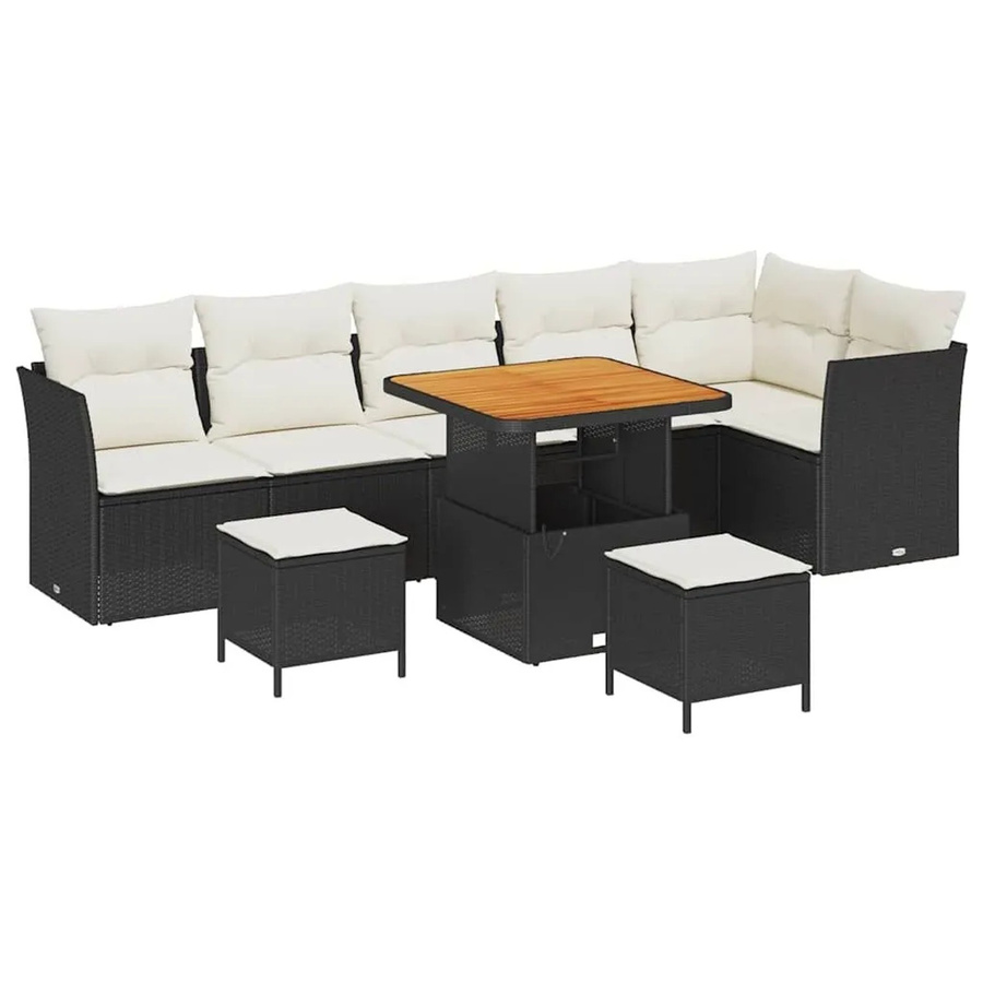 vidaXL Garten-Sofa-Set 9-tlg. in U-Form mit Kissen und integriertem Stauraum, Schwarz und Beige - Bild 2