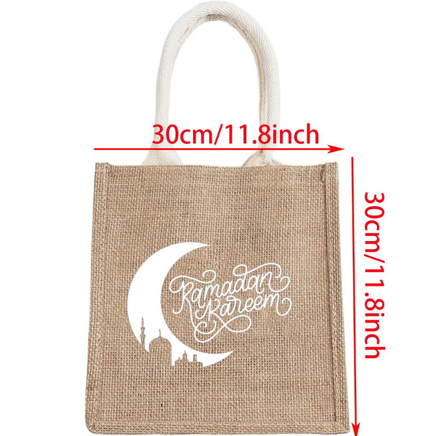 Ramadan Kareem Tragetasche aus Jute in Beige, wiederverwendbare Sackleinen-Tasche für Eid Mubarak, Iftar und Eid Al-Adha, B/H/T: 30 x 30 x 10 cm - Bild 2