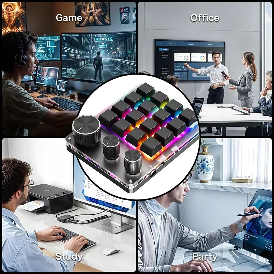 GGBEE Mechanisches Macropad mit 16 Tasten und 3 Knöpfen, Programmierbare Makro-Tastatur mit Hot-Swap, Bluetooth, 2,4 G und USB-C, Weiß - Bild 6