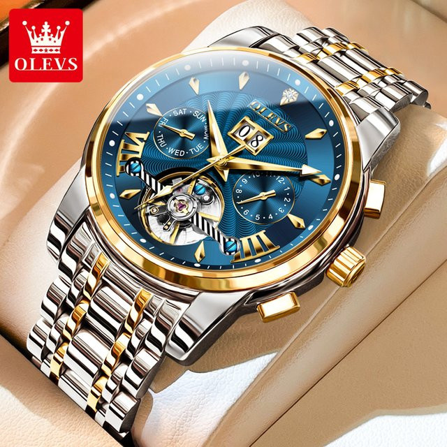 OLEVS Armbanduhr Automatik, Edelstahl, Blau, Herren - Bild 1