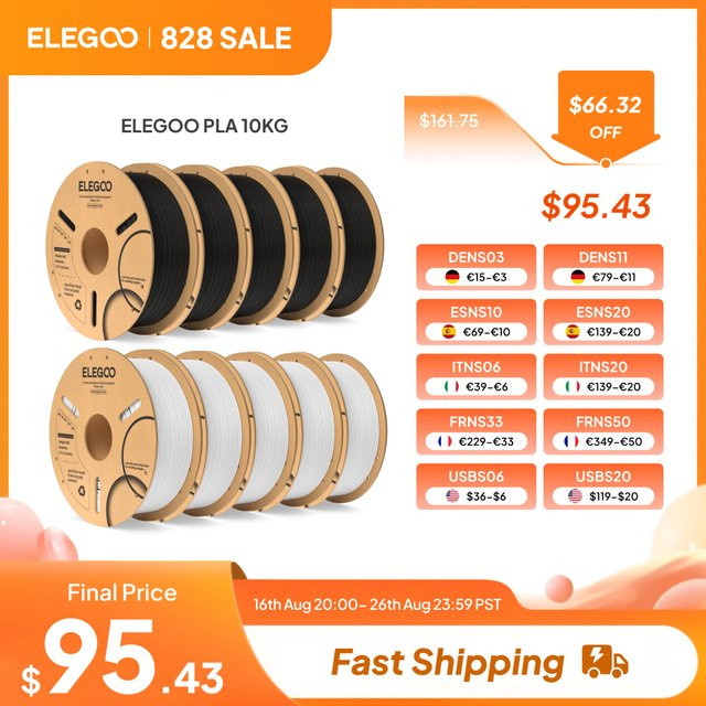 ELEGOO PLA-Filament Grau 10 kg, 1,75 mm Kunststoff für FDM 3D-Drucker - Bild 1