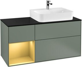 V&B Finion Waschtischunterschrank mit Abdeckplatte und Regalfach, Farbe Olive Matt Lacquer, Breite: 120 cm - Bild 1