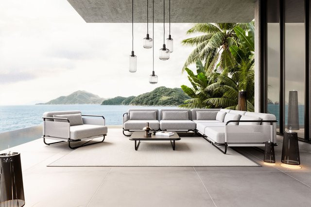 LOOKS by Wolfgang Joop Tempest Gartenlounge L in Hellgrau und Anthrazit mit Beistelltisch, wetterfestes L-Shape Lounge-Set aus pulverbeschichtetem Aluminium und Rope-Geflecht mit Polstern und Glasplatte - Bild 1