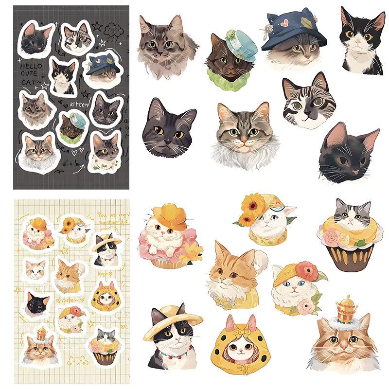 8 Stück niedliche Katzen-Collage-Aufkleber in Multicolour von Golden Memory Stickers Store für Tagebücher und DIY-Bastelarbeiten - Bild 2