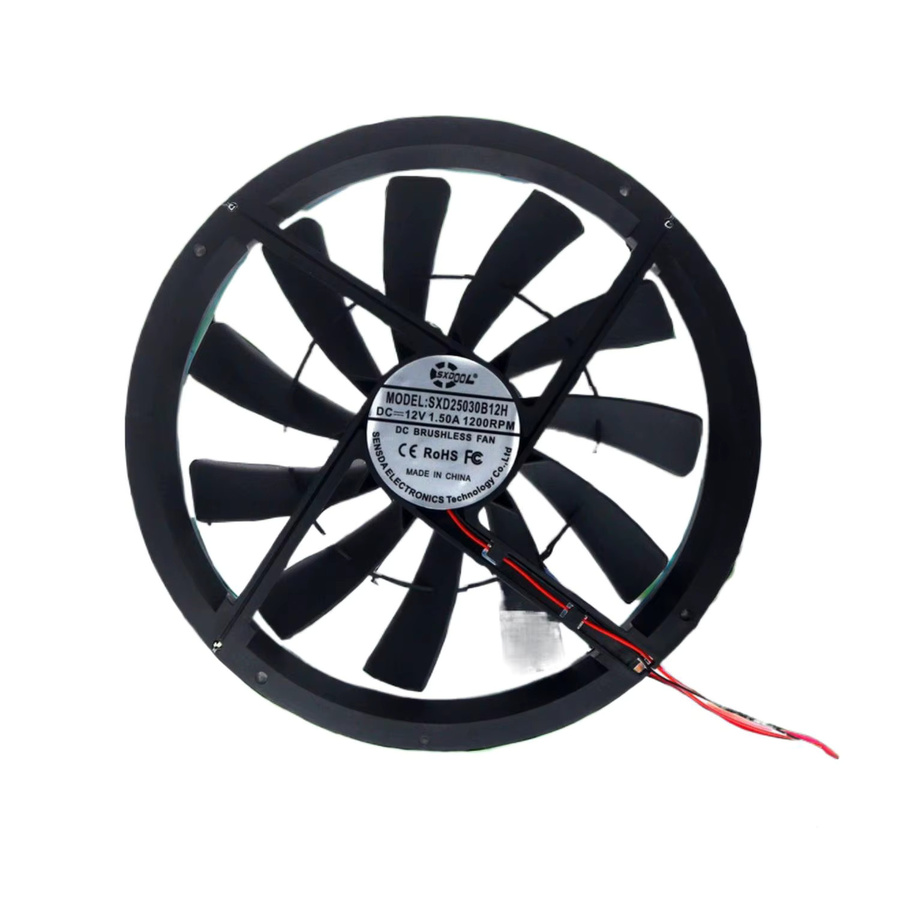 SXDOOL Axiallüfter Schwarz, 250mm Lüfter mit hohem Luftdurchsatz, 1200 U/min, 12V DC, Molex 4D Anschluss, für PC, Server und Raumbelüftung - Bild 2