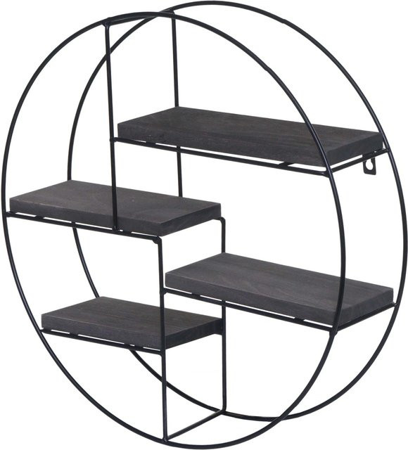 BERLINLODGE Wandregal Rund im Industrial Design aus Metall und Paulowniaholz, Grau, H x B x T: 45 x 45 x 11 cm - Bild 1