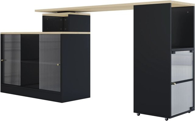 okwish Bartisch mit drehbarer Tischplatte und Stauraum in Schwarz, B/T/H: 135 x 39 x 105 cm - Bild 1