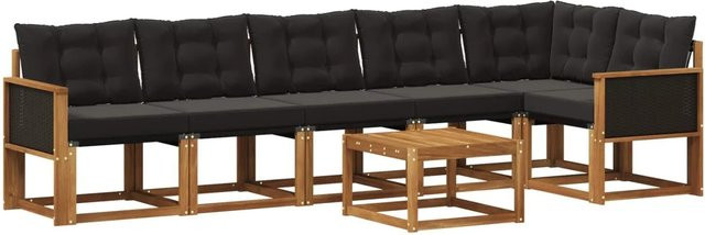 vidaXL Outdoor-Sofagarnitur L-Form aus Akazienholz mit Kissen und Couchtisch, Braun und Schwarz - Bild 1