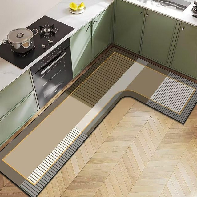 Yiran Furniture L-förmige Küchenbodenmatte aus Diatomeenerde in Beige, wasserabsorbierend und rutschfest, B/T/H: 80 x 150 x 45 cm - Bild 1