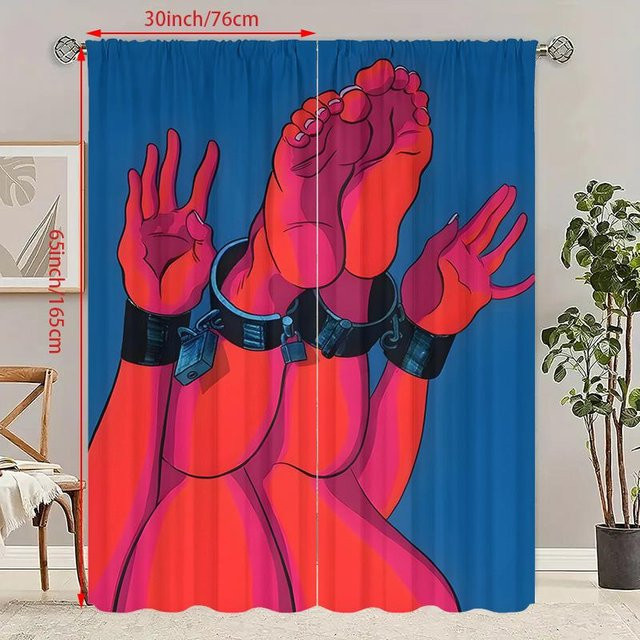 2er-Set Valentinstag Vorhang aus Polyester in Rot, B: 76 cm, H: 165 cm - Bild 1