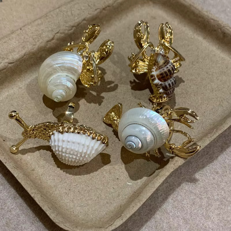 DINGABIYU Stapelringe Muschel und Schnecke, Messing, Gold, Unisex - Bild 2