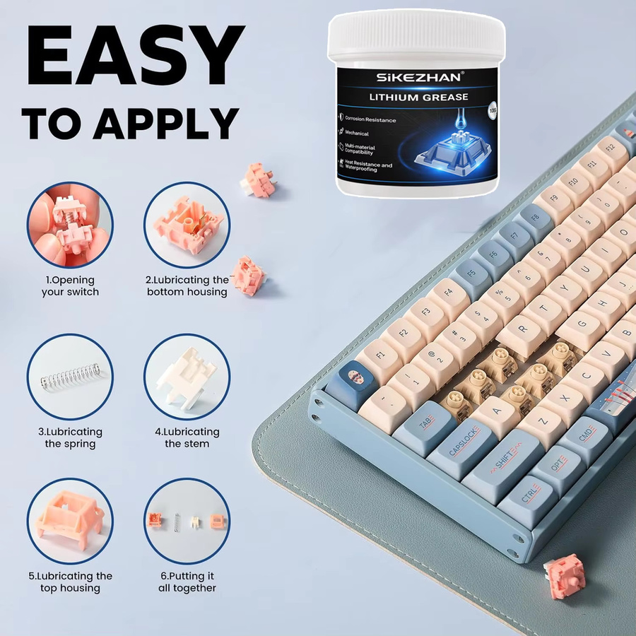 SIKEZHAN Lithiumfett für mechanische Tastaturen und Schalter-Schmiermittel mit Bürstenset, 100 g - Bild 4