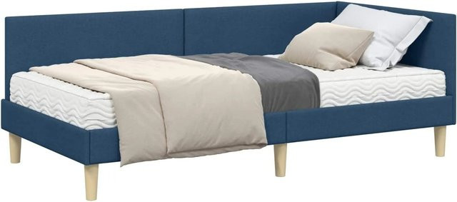 vidaXL Eckbettgestell mit Matratze in Blau aus Stoff, 2-teiliges Set - Bild 1