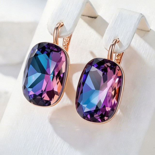 Wbmqda Ohrhänger 585 Roségold, lila-blaue Farbverlaufs-Stein, Zirkon, Damen - Bild 1