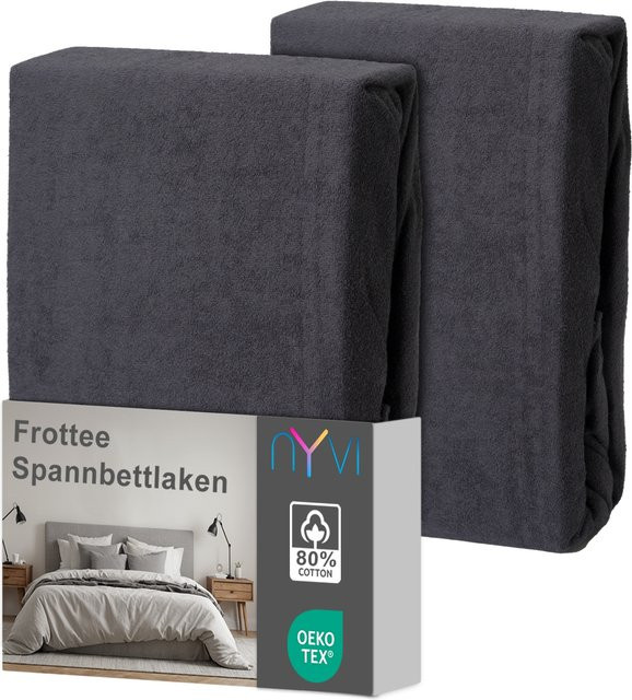 NYVI DreamScience Frottee Spannbettlaken 2er Pack, Farbe: Anthrazit, B/T: 180 x 200 cm und 200 x 200 cm - Bild 1