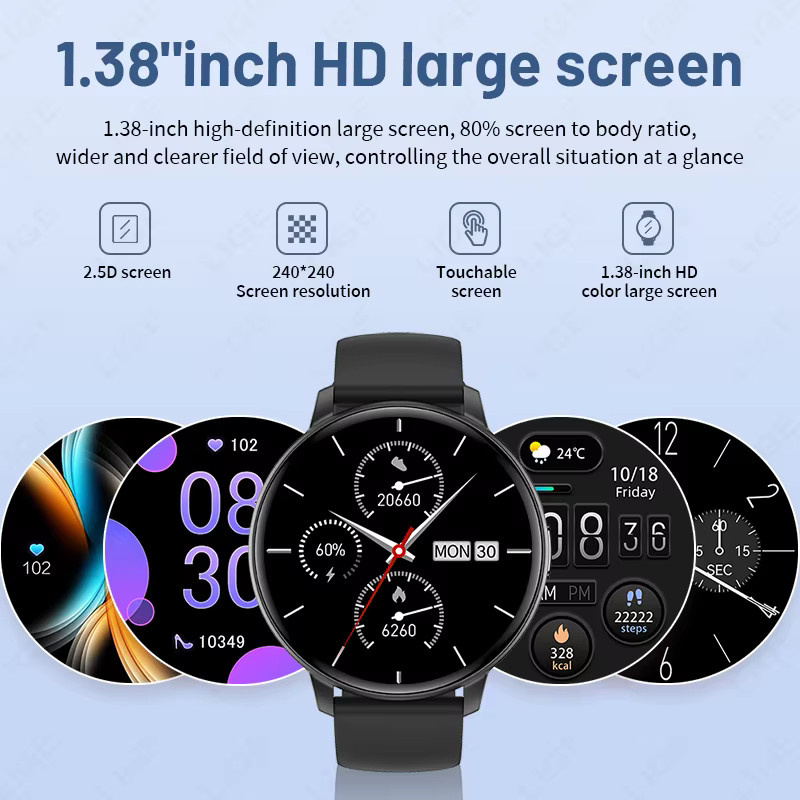LIGE Smartwatch, Schwarz, Silikon, Unisex - Bild 5