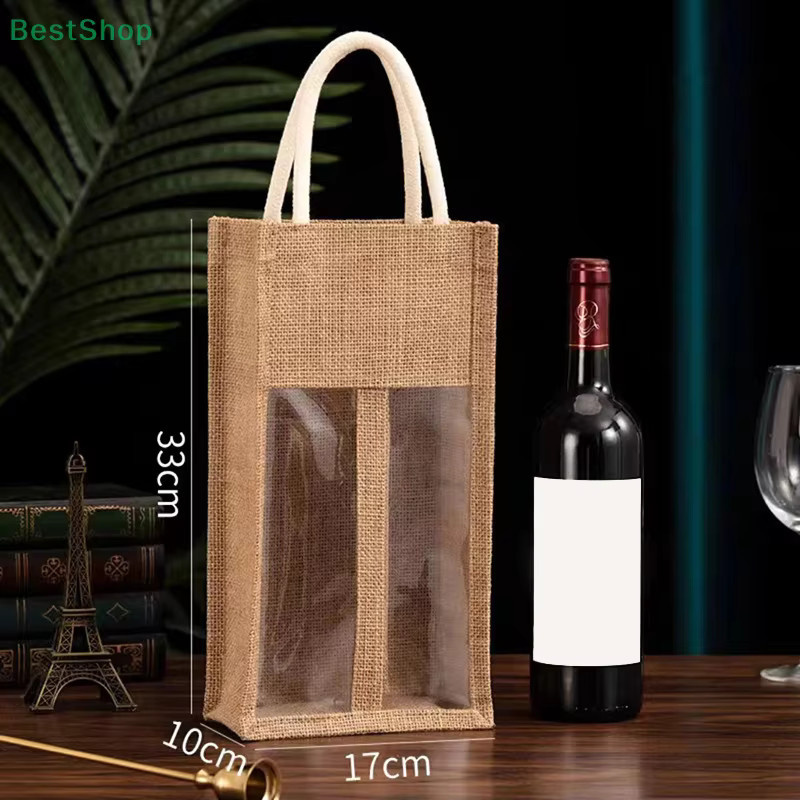 Geschenktüte aus Sackleinen mit Fenster in Beige für Wein oder Champagner - Bild 3