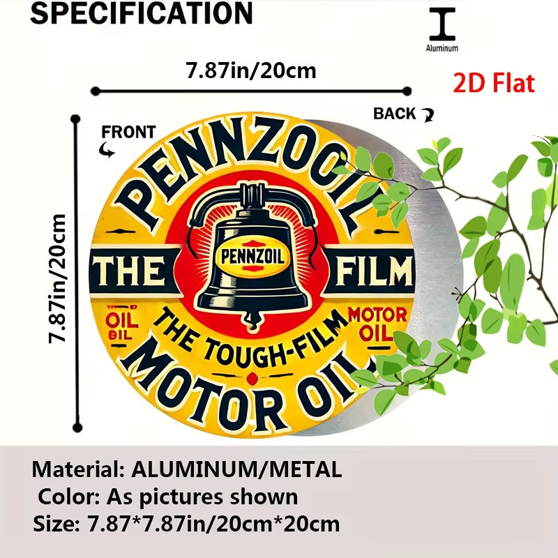 Pennzoil Motor Oil Retro Wandkunst aus Aluminium in Gelb und Rot, Rundes Vintage Metall-Wandschild - Bild 2