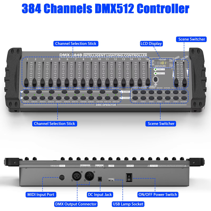 DayFlicker DMX- und MIDI-Operator Scene Controller in Schwarz mit 384 Kanälen für Live-Konzerte, KTV, DJs und Clubs - Bild 3