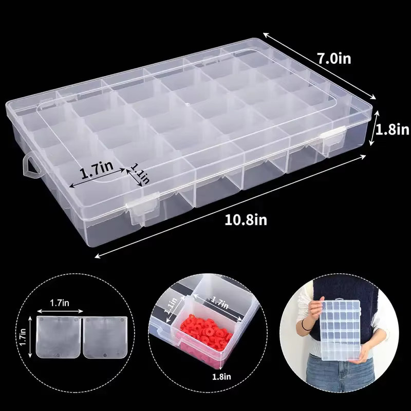 Transparente 36-Fächer-Organizer-Box aus Kunststoff mit verstellbaren Trennwänden für Perlen, Schmuck und Bastelbedarf - Bild 2