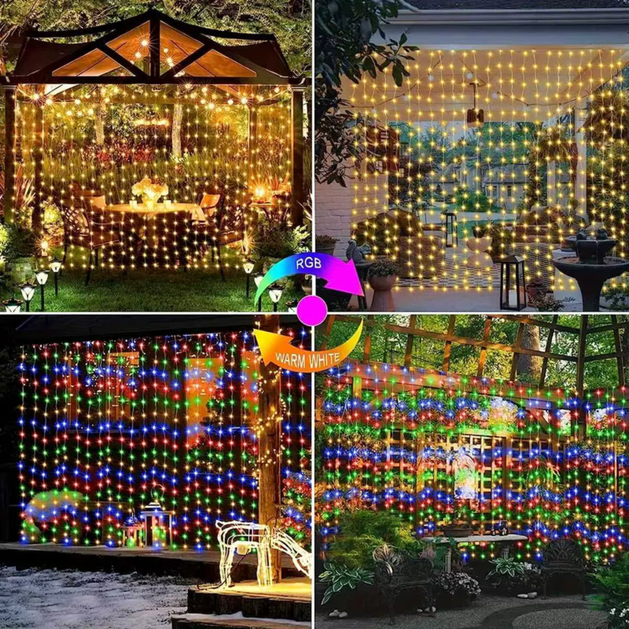 Peach Forest Solar Vorhang Lichterkette mit 8 Modi, Warmweiß, Transparent - Bild 5