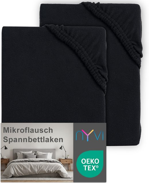 NYVI DreamScience Mikroflausch Spannbettlaken aus Mikrofaser, 2er Pack, Schwarz, B/T: 100 x 200 cm - Bild 1