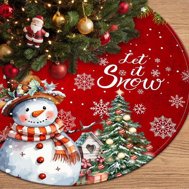 VIKAMA Weihnachtsbaum Rock Schneemann als textile Weihnachtsbaum Matte für deine Winterparty und Weihnachtsdekoration - Bild 1