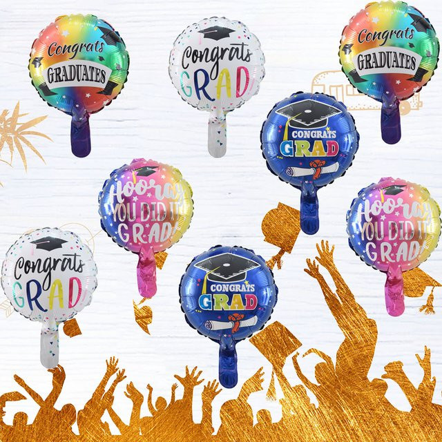 8 Stück Runde Folienballons Congrats Grad in Mehrfarbig für deine Abschlussfeier-Dekoration - Bild 1