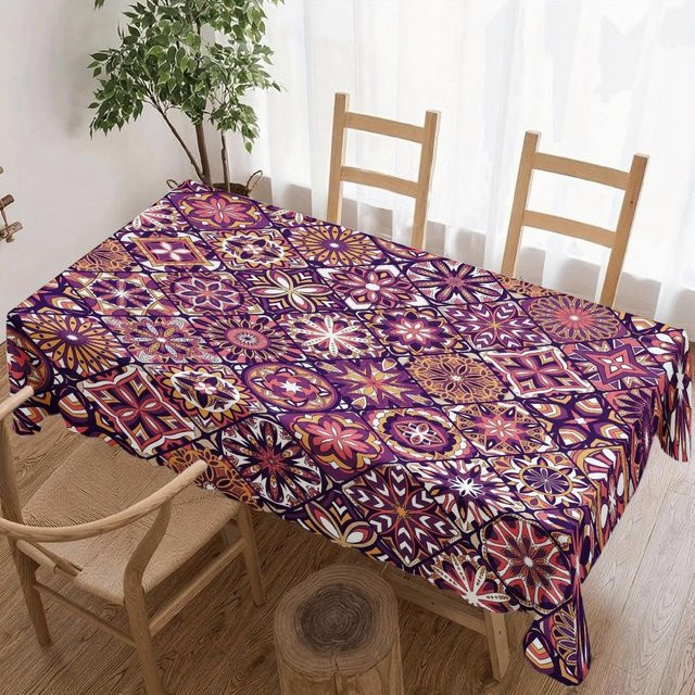 Wasserdichte Boho Tischdecke mit Floralmuster von JINGYUE Pet in Lila, B/T: 140 x 140 cm - Bild 1