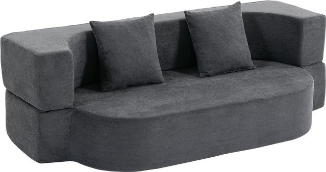 HOMCOM Schlafsofa 2-Sitzer Klappbares Bodensofa mit Armlehnen und 2 Kissen, Bequeme Schlafcouch in Chenille-Optik für Wohnzimmer und Schlafzimmer, Dunkelgrau - Bild 1