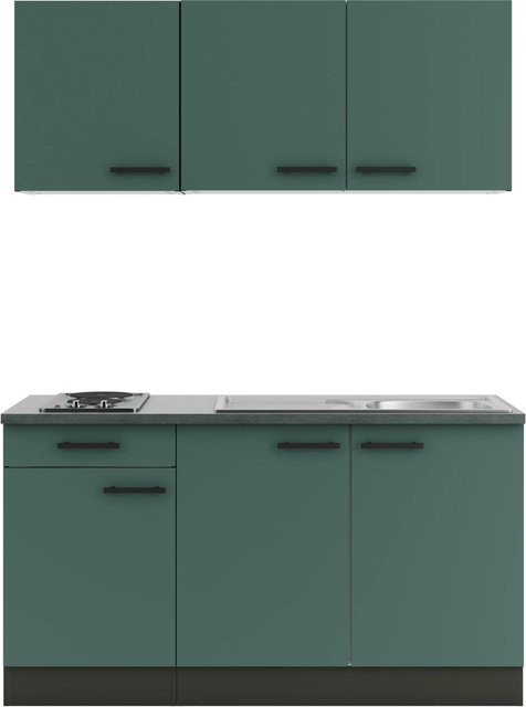 OPTIFIT Verona405 Miniküche in Steingrün mit modernem Design und Melaminbeschichtung, Breite: 150 cm - Bild 1