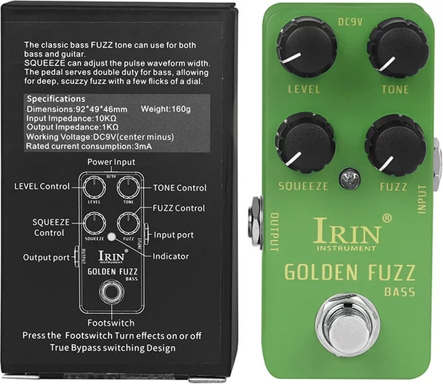 IRIN RS-20 Golden Fuzz Bassgitarren-Effektpedal in Gold und Grün mit True Bypass für E-Gitarren - Bild 1
