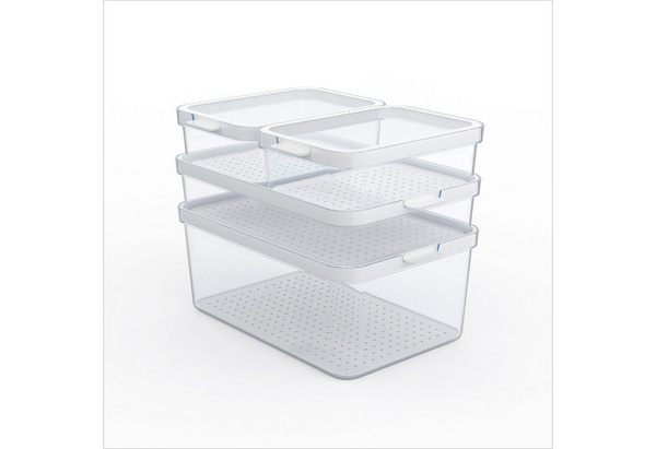ROTHO CAUMA Kühlschrank Organizer Set, 4-teiliges Set stapelbare Vorratsdosen aus Kunststoff für deine Lebensmittelorganisation