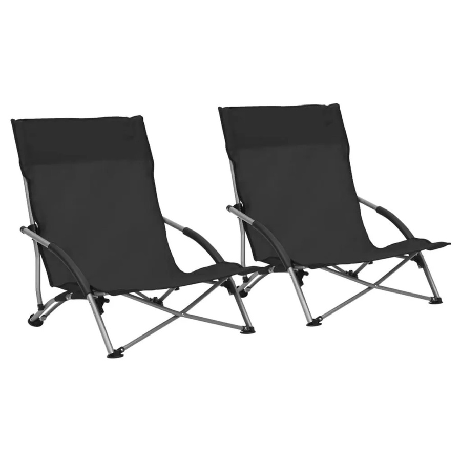 Set aus 2 klappbaren Strandstühlen von vidaXL in Schwarz aus Stoff und Metall - Bild 2