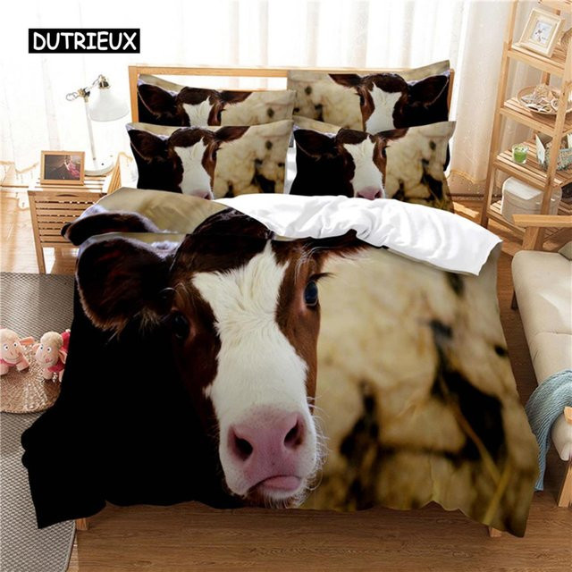 Blue Sky Cow Bettwäsche-Set mit 3D-Digitaldruck, Mikrofaser, Blau/Braun, B/H: 140 x 210 cm - Bild 1
