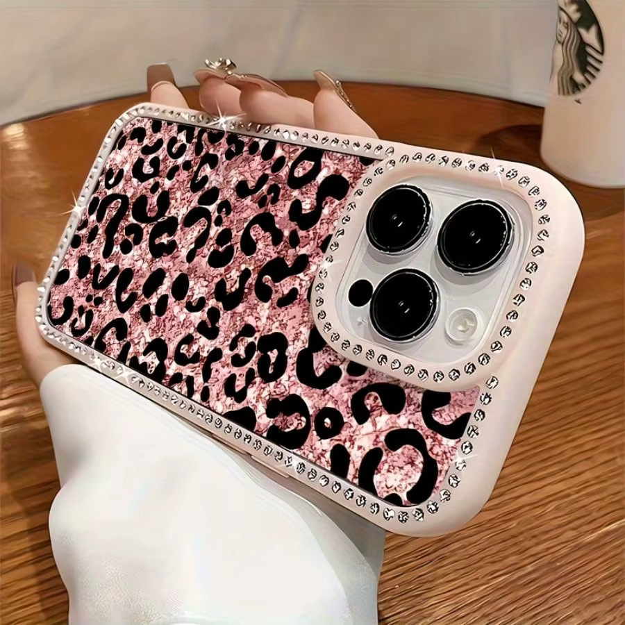 Handyhülle mit rosa Leopardenmuster und weichen TPU-Kanten für iPhone 11 bis iPhone 17 Pro Max in Pink und Schwarz - Bild 3