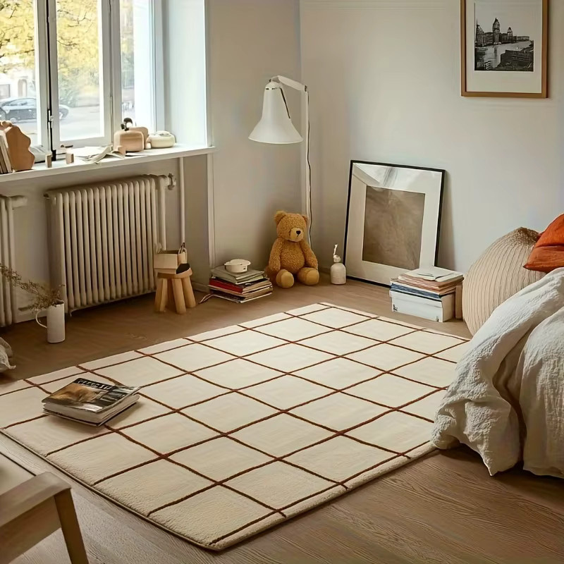 VIKAMA Nordic Wohnzimmerteppich mit Karomuster, rutschfeste und wasserabsorbierende Matte für Wohnzimmer, Badezimmer und Schlafzimmer - Bild 3