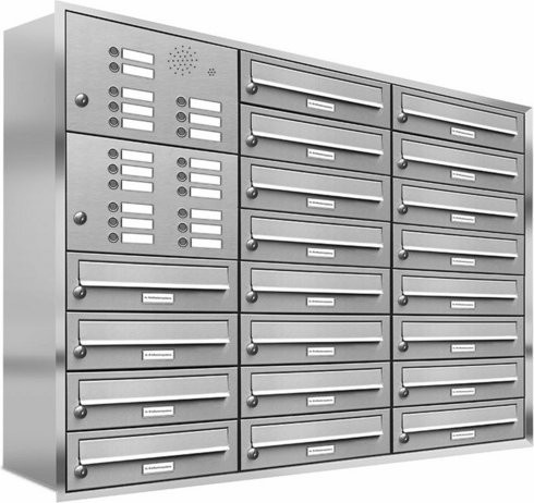 AL Briefkasten-System für 20 Parteien, Einbau-Briefkasten aus Edelstahl, silberfarben, B/H/T: 118,9 x 96 x 27,5 cm - Bild 1