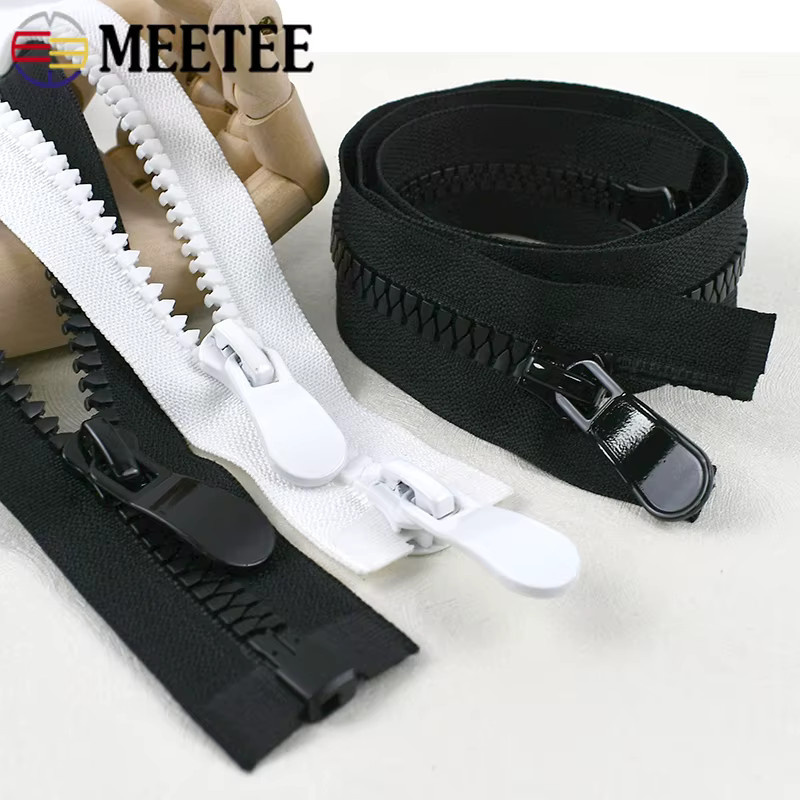 Meetee Kunststoff-Reißverschluss Reparatur-Set mit Doppel- und Einzelschieber für Taschen und Zelte, Farben: Schwarz und Weiß, Länge: 70-150 cm - Bild 6