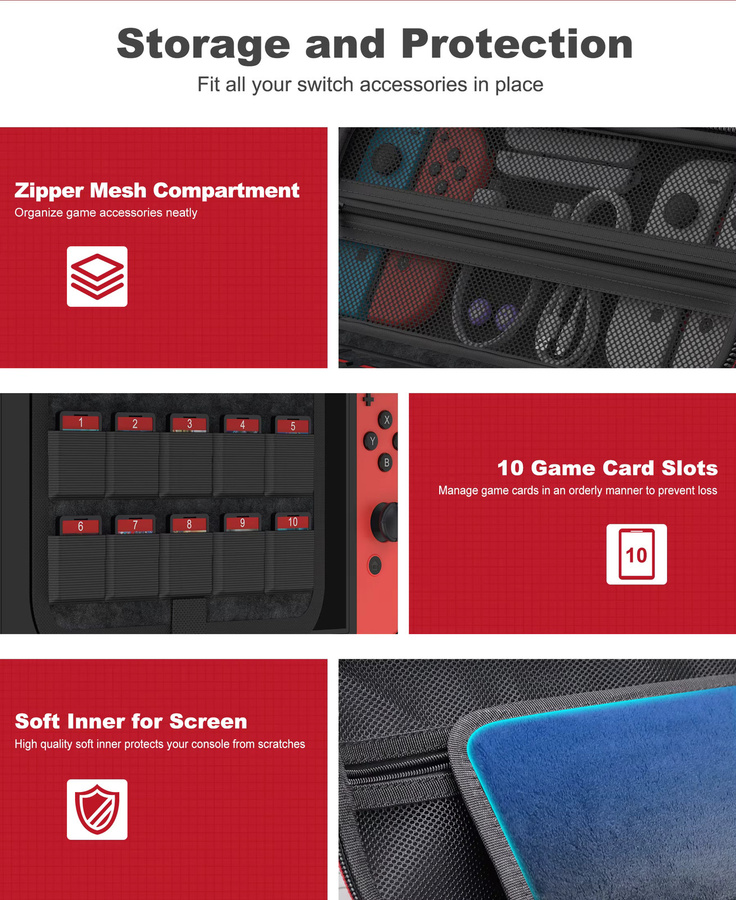 BEBOBCOOL Tragbare Hartschalen-Aufbewahrungstasche für Nintendo Switch OLED und Zubehör, Schwarz - Bild 3