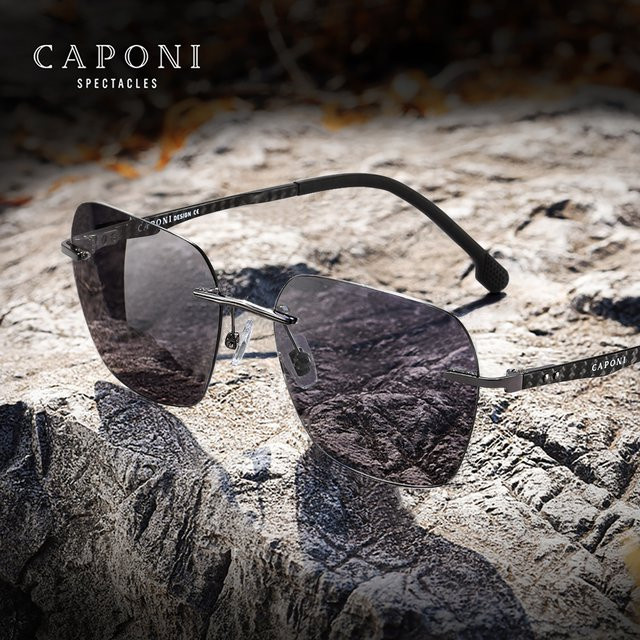 CAPONI BS24610 Sonnenbrille, randlos, Aviator, Kohlefaser, grau, Herren, polarisiert - Bild 1