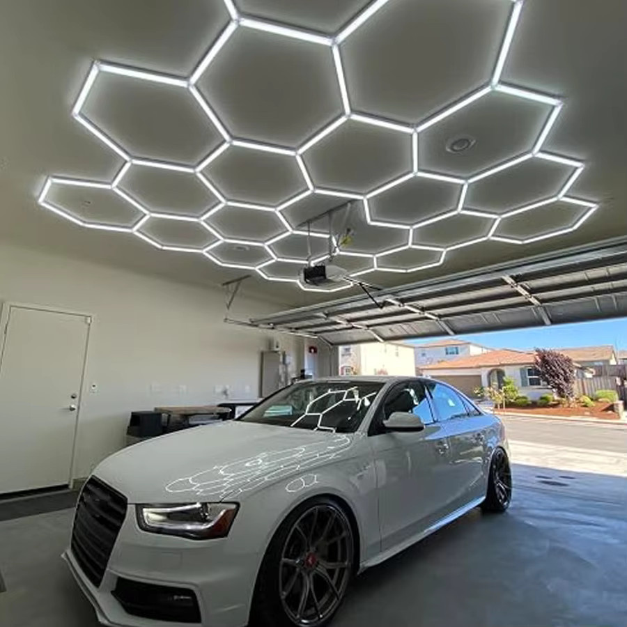PIBAOGU LED Deckenbeleuchtung in Wabenform, sechseckige Garagenbeleuchtung in Weiß für Werkstatt, Friseursalon und Fitnessstudio - Bild 3