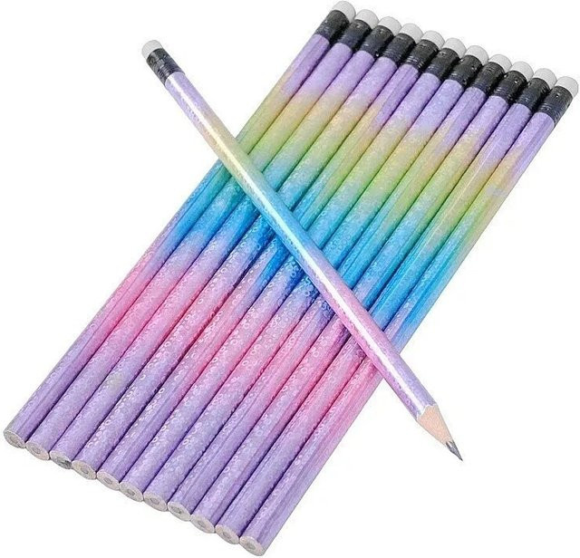 12er Set Starry Sky Regenbogen Bleistifte HB mit Gradienten-Design in Bunt für Kinder und Studenten zum Skizzieren und Zeichnen - Bild 1